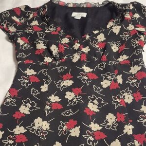 Classy LOFT Floral Black Dress with Red and Cream Accents Size 8